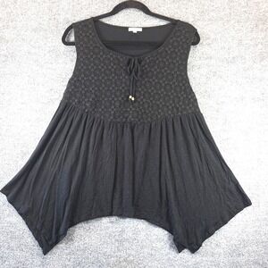 Halo Black Crochet Lace Babydoll Tank Top Handkerchief Hem 1X Whimsigoth Fairy